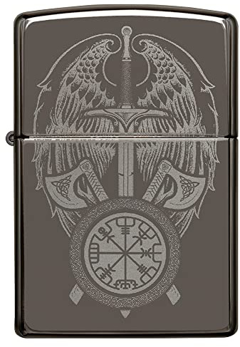 Zippo Encendedor a Prueba de Viento - Wings & Sword Model - Acabado Black Ice con Imagen Fotográfica - Recargable - Reutilizable - Diseño a Prueba de Viento - Caja de Regalo Hecho en EEUU