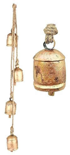 Vivanta Handmade Vintage Bells Decor Christmas Door Chime – 36 inches 4 Bells, Rustic Cowbell Wind Chimes Wall Hanging Ornament, Witch Bells Shabby Chic Farmhouse Home Accent, Boho Holiday Decoration