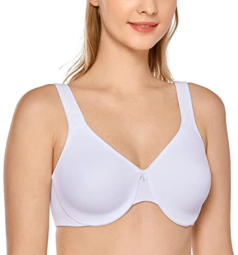DELIMIRA Sujetador Reductor con Aros Talla Grande Copa Completa para Mujer Rosa Blanca 95E