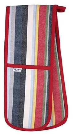Dexam Recycled Cotton Striped Double Oven Gloves - Red