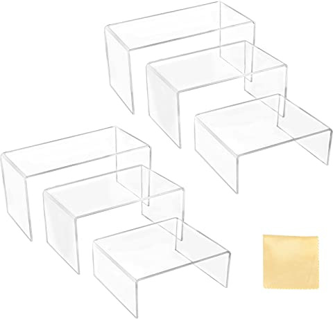 SWAWIS Présentoir Acrylique Transparente 6 Pièces 3 Tailles Acrylique Riser Support de Risers Presentoir Transparent Forme de U Support D'affichage pour Gateau, Figurine, Bijoux, Parfums Présentoir