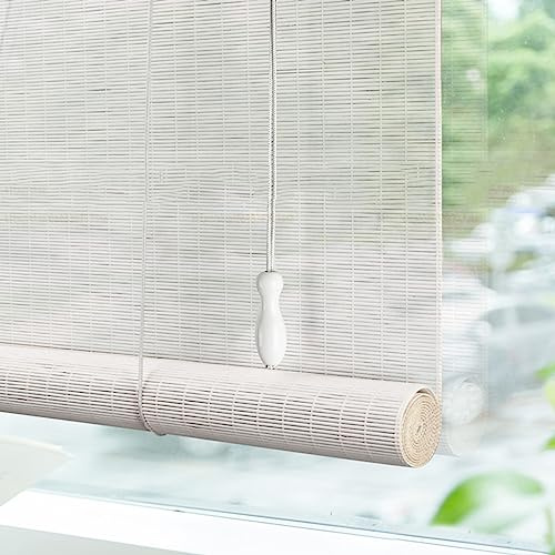 DSWZLQDXB Persiana Enrollable de Bambú Blanco Estor de bambú Cortinas Estores Privacidad Protección Rollo bambú Ventanas para Sala de Té al Aire Libre Porche Patio Gazebo,Personalizable (W80 x H80cm)