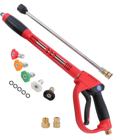 AIM Tools Pistola per Idropulitrice ad Alta Pressione 5000 PSI con 5 Punte per Ugello, 16 Asta di Estensione di Ricambio, 1/4 Connessione Rapido, Raccordo M22 14 mm, Kit di Pulizia per Auto