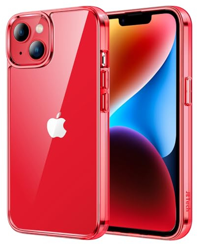 JETech Hülle für iPhone 14, Anti-Vergilbung, Rot | Stoßschutz, Kratzfeste Harte PC-Rückseite, Robuster Transparenter TPU-Rahmen