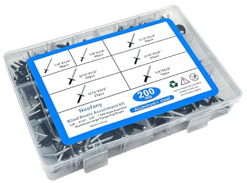 200PCS Black Rivets Pop Rivets Assortment Kit,7 Sizes Aluminum Blind Rivets Rivets(1/8 3/16 1/4) Assorted Blind Rivets