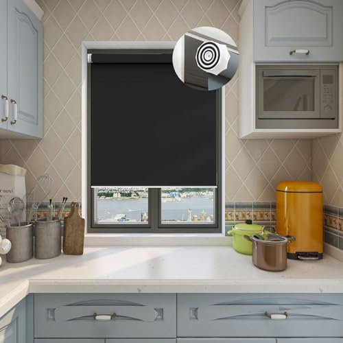 Verdunkelungsrollo Klemmfix ohne Bohren 45 x 170 cm Sichtschutz und Sonnenschutz, Rollo Seitenzugrollo mit Verstellbarer Kette für Türen und Fenster, Schwarz