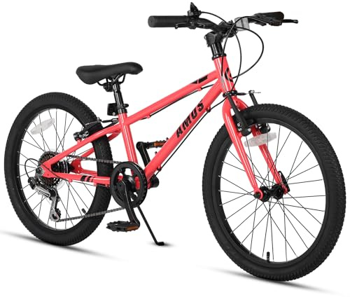 Glerc AMOS 16/20 Zoll Kinderfahrrad für 4-9 jährige Jungen, Mädchen und Teenager, mit Doppelhandbremsen & Kickständer, 6-Gang-Antrieb (20-Zoll-Modelle), Verstellbarer Sitz, Farbe: Schwarz, Blau, Rot