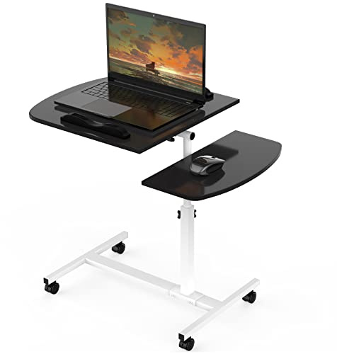 OXFENSEE Computertisch Höhenverstellbar Winkeleinstellbarer, 60x40cm Laptoptisch mit Rollen, 360° Schwenkbarer Schreibtisch, Klapptisch Mobiler Kleine Beistelltisch mit Kippbarer Tischplatte, Schwarz