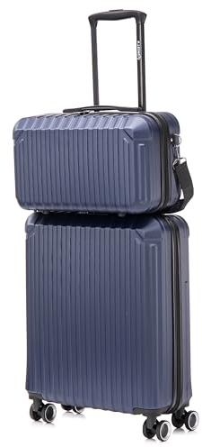 R.Leone Valigia Ryanair 55x40x20 cm+ 40x20x25 cm Set 2 Pezzi Trolley Bagaglio a mano 4 Ruote e Beauty Case in ABS 2208 (Blu, Set 2 Pezzi S+XS)