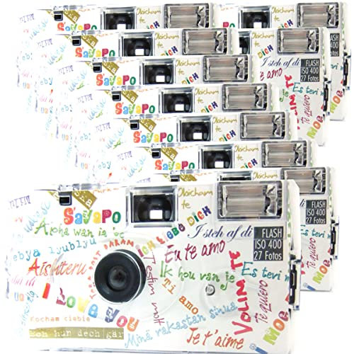 Lot de 10 appareils photo jetables PHOTO PORST 1A Edition I Mog Di en blanc, multicolore, avec flash, piles et film (lot de 10, 27 prises chacune)