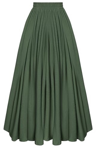 Women's Maxi Skirt Medieval Carnival Costume Elastic Waist Long Swing Casual Skirt Olive Green XL