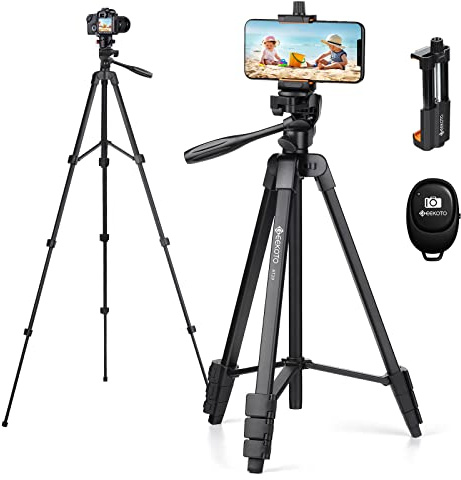 GEEKOTO Handy Stativ Ausziehbar, 54 Stativ für Smartphone mit 360-Grad-Panorama-Drehplattform und 1/4 Universal-Befestigungsschrauben für spiegellose/Gopro/DSLR-Kamera Schwarz