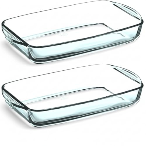 Vienberg Juego de fuente de cristal para horno, rectangular, cuadrada, redonda, de vidrio de borosilicato, resistente al calor hasta 300 °C, apto para horno, resistente al calor (2 rectangulares)