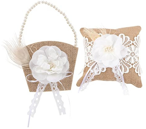 KITANDOVE Elegantes Blumenkorb-Set Aus Leinen Für Die Hochzeit Blumenmädchen-trägerkissen Grüne Ballongirlande
