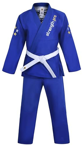 Strength Pro BJJ GI Men Brazilian Jiu Jitsu Gi IBJJF Kimono Jiujitsu Gi Men Preshrunk Fabric For Martial Arts Training & Judo Gi Men Women Blue Gi