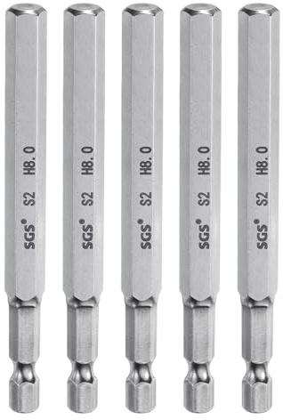 QUARKZMAN 5pz Punte per Cacciavite Chiave Esagonale 8mm (H8) Metrico 1/4 Attacco Esagonali 100mm (4) Punta Magnetica Lunghe Acciaio S2 Punta per Trapano Piatta Grado Industriale per Viti