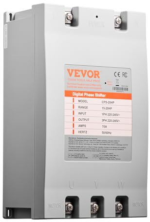 VEVOR Convertidor trifásico – Convertidor monofásico de 20HP 70A 220V a 3 fases, entrada y salida de 220 V-240 V, cambio de fase digital para uso residencial y comercial ligero (solo un convertidor