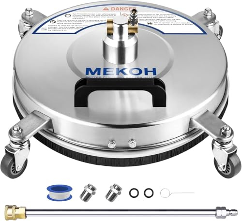 MEKOH 40,6 cm Hochdruckreiniger-Oberflächenreiniger, 4500 PSI, 4 Räder, Edelstahl-Hochdruckreiniger-Aufsatz für Auffahrt, Gehweg, Terrasse, Beton, 1/4 Zoll Schnellanschluss, 1 Verlängerungsstab und 2