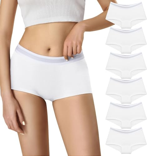 Lakpoau Boxershorts damunderkläder bomullstrosor dam hipster underkläder damtrosor, hotpants, underkläder damunderbyxor, boyshorts, trosor flerpack, 6-pack, Vit x 6, M