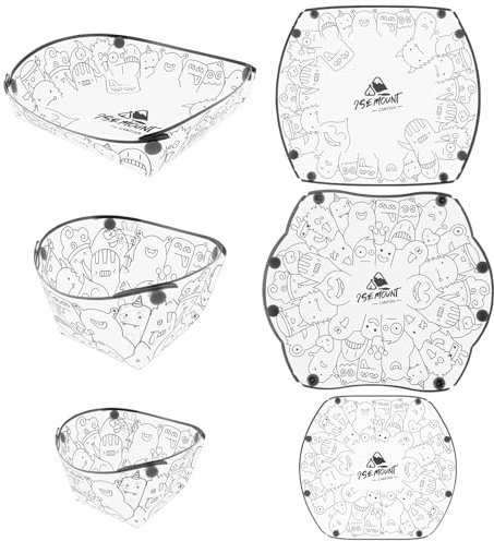 Foppla 6Pcs Collapsible Bowl Plate Cup Set PP Plastic Lightweight Foldable with Snap Fastener and Lids for Outdoor Camping Backpacking Picnic Food Storage Portable Travel Kitchen Camper Accessories