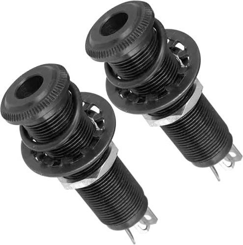 Alriedy 2 Stück Stereo Klinkenbuchse, 6,35 Mm Stereo Klinkenbuchse —4-Zoll-Klinkenbuchse Zylinder-Eingangs-/Ausgangsbuchsen Gitarrenzubehör Kupfer (Schwarz)