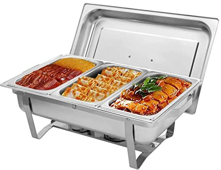 Chafing Dish in Acciaio Inossidabile, Set di contenitori per servire a Buffet da 9 Litri con contenitori scaldavivande da 1/3 di Dimensione per cene, Feste, Matrimoni