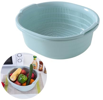 GALPADA 2 1 coladores plato colador de frutas lavar colador de verduras Blue