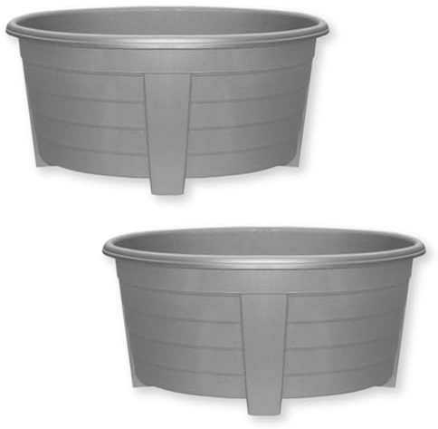 ALEEZ - 55cm Large Oval Planter Pot - Garden Planet Indoor & Outdoor Flower Pot - Plastic Trough, Raised Planter, Pack of 6 Window Herb Flower Box - DIY Drainage Holes (2, Grey)