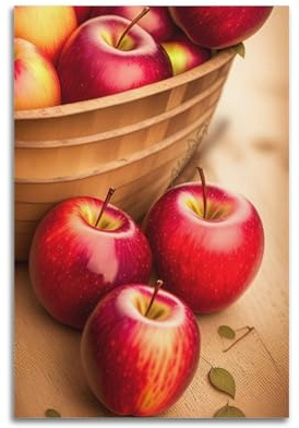 ZOGJIN Red Apples Beside Wooden Basket Fruit Poster Modern Wall Art Canvas Aesthetic Decoration Painting 12x18inch(30x45cm) Unframe-style