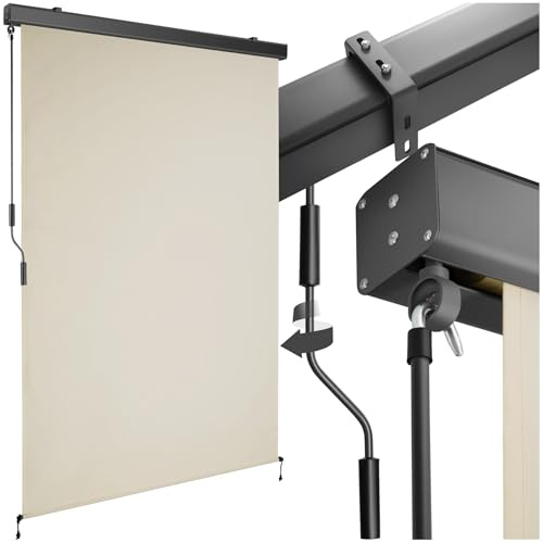 tectake® toldo Vertical Exterior Enrollable con manivela, Soporte toldo, Toldos Exterior Terraza y balcón, protección Solar y Cortavientos, Tela toldo Balcon Resistente - 120 x 250 cm Beige