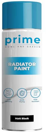 Prime Matt Black Radiator Aerosol Spray Paint 400ml - Heat Resistant Up To 100ºC | Quick Drying & No Primer Needed | Exterior Surfaces Of Radiators & Hot Water Tanks | Heat Resistant Radiator Paint