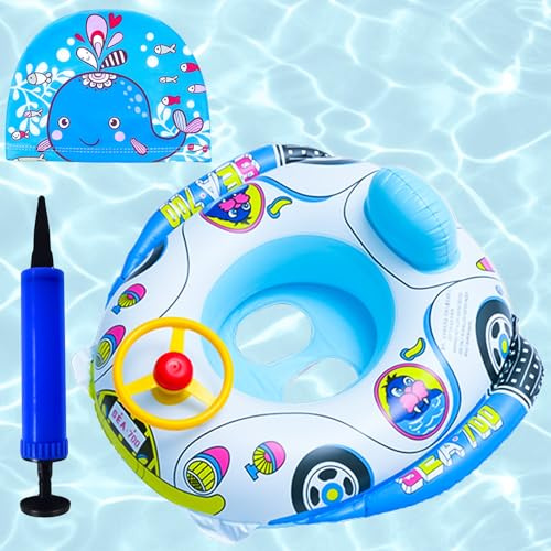 Aufblasbarer Schwimmring für Kleinkinder,Baby Schwimmring mit Lenkrad Badekappe,Kleinkinder Schwimmsitz,Schwimmreifen Baby ab 3-15 Monate