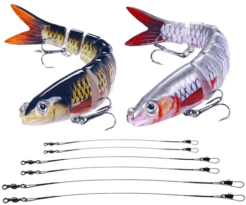 Fishing Lures, Pike Fishing Lures for Freshwater and Sea Water, 2 Pcs Multi Jointed Swimbaits with 6 Steel Wire Leaders, Slow Sinking Bionic for Bass, Trout, Pike, 13.4cm/18g