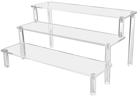 Skythrive Présentoir Acrylique à 3 Niveaux, 4mm d'épaisseur - Présentoir Transparent pour Figurines, Bijoux, Cupcake, Rouge à Lèvres, Vernis à Ongles, Épices, 30x21x15cm