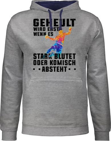 Shirtracer - Pullover Herren Frauen Hoodie Kontrast zweifarbig - - Damen - Geheult Wird erst wenn es stark blutet Handball Spruch Geschenk Handball Geschenkideen für Handballer Geschenke I