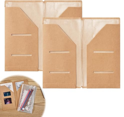 Xueniu 4Pack Zipper Case and Kraft Card Sleeve Holder Notebook Set 21x23cm Refillable Travel Journals Accessories Kit for Zipper Passport Wallet Credit Holder Pouch Travel Bag Frosted A5 Size
