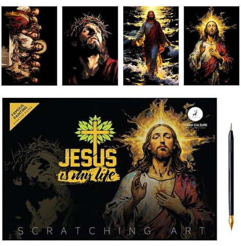 Generisch Kratzbilder Kunst,Jesus Kratzbild - 1 Set Kreatives Kratzbild Bastelset ab 3 Jahren für Kinder, Jugendliche & Erwachsene - Perfekte Geschenkidee