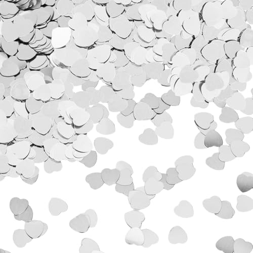Oiieco Confezione da 4 coriandoli argentati a forma di cuore, da spargere sulla tavola, per matrimoni, fidanzamenti, anniversari, San Valentino, compleanni e decorazioni per feste