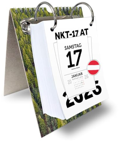 KALVOS Österreichischer Kalender 2026, Tischkalender, Wandkalender, Abreisskalender, 365 tage, Tagesabreißkalender, Kalendarium, Minimalistisch Tageskalender mit großen Zahlen (Kalendermonat)