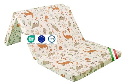 GHIOCUSCINI | Materasso Pieghevole per Bambini, 120 x 60 cm, Alto 5 cm, Tessuto DINOSAURO Lavabile, Imbottitura Waterfoam, Made in Italy a Norma EN16890:2017