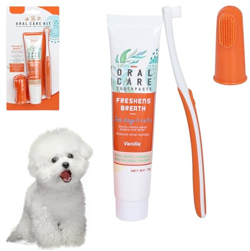 Bavooty Pet Tooth Care Set - Dog & Cat Toothbrush and Toothpaste,Finger Toothbrush,Dog Toothbrush and Toothpaste Kit,Teeth Cleaning Products for Clean Pet Teeth,Eliminate Bad Breath
