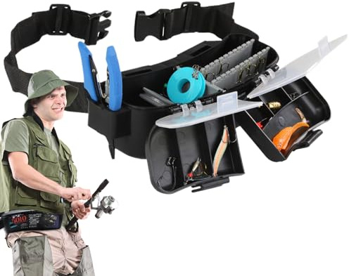 Boîte à appâts à la taille – Organiseur multifonction, sac de pêche portable | Étui de rangement pour leurres et hameçons, porte-appâts avec ceinture, étanche et compact pour les pêcheurs et les