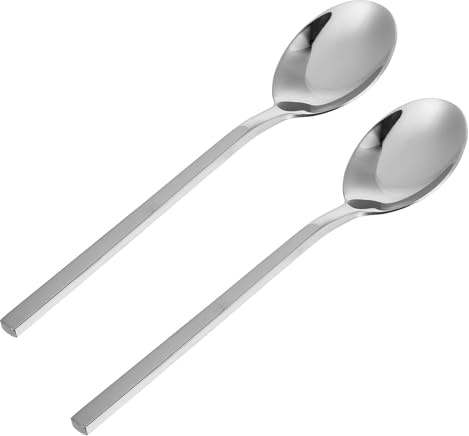 KJHBV Set 2 Cucchiai da Dessert con Manico Quadrato in Acciaio Inossidabile Riutilizzabili e Resistenti, per Yogurt e Dolci