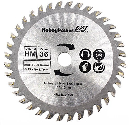 1x Mini Kreissägeblatt Holz Ø 85mm x 10mm für Handkreissäge Tauchkreissäge