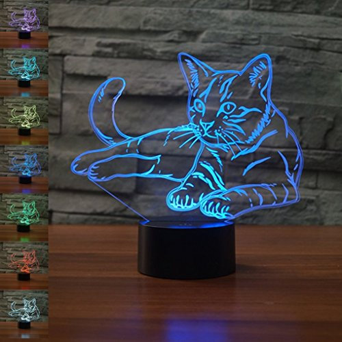 KINGCOO 3D Illusion Tischlampe Nachtlampe, LED 7 Farben ändern Touch Switch Schreibtischlampe Nachtlichter Schlummerleuchten für Kinder Valentinstag Geburtstags Geschenk (Katze)