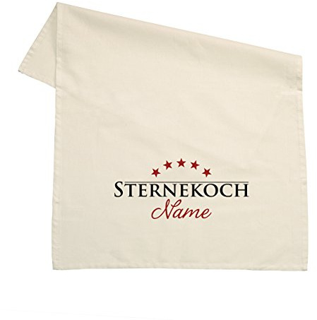 Herz & Heim® Geschirrtuch 100% Baumwolle 45 x 70 cm - Sternekoch - mit Aufdruck Ihres Wunschnamens Natur