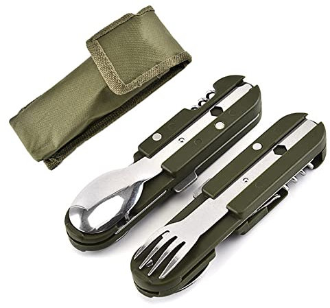 Vaisselle de camping en acier inoxydable 5 en 1,Outils de camping en plein air,Vaisselle d'extérieur,Vaisselle pliante multifonctionnelleVaisselle de voyage（2 pièces）