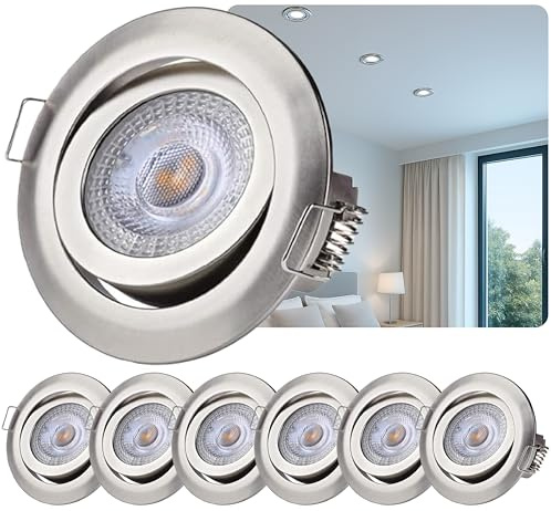 Sweet Led Einbaustrahler 3-Step-Dimming deckenspots flach 5W 230V Decken Einbauleuchte 3 Stufen dimmbar Einbauspots schwenkbar spots chrom-nickel farbig rund kaltweiß einbau 6 stück