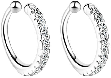 MYA art Damen Ohrklemme Ohrringe 925 Silber mit Zirkonia Strass Stein Glitzer Clip On Ear Cuff Fake Piercing Ring Hoop Klemmring Ohr Helix Cartilage