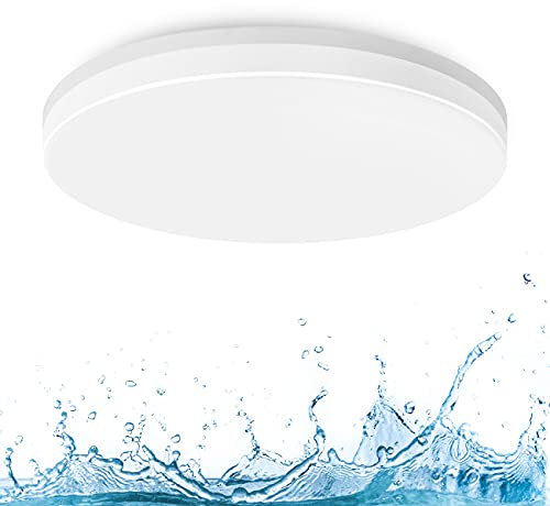 LVWIT 24W Plafonnier LED Rond, Lampe de plafond Imperméable IP65, Parfait pour salle de bain, cuisine, chambre, 2400 Lm, Ultra mince,